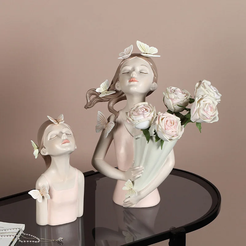 

Modern minimalist creative home decoration butterfly girl holding vase resin art decoration living room porch desktop crafts