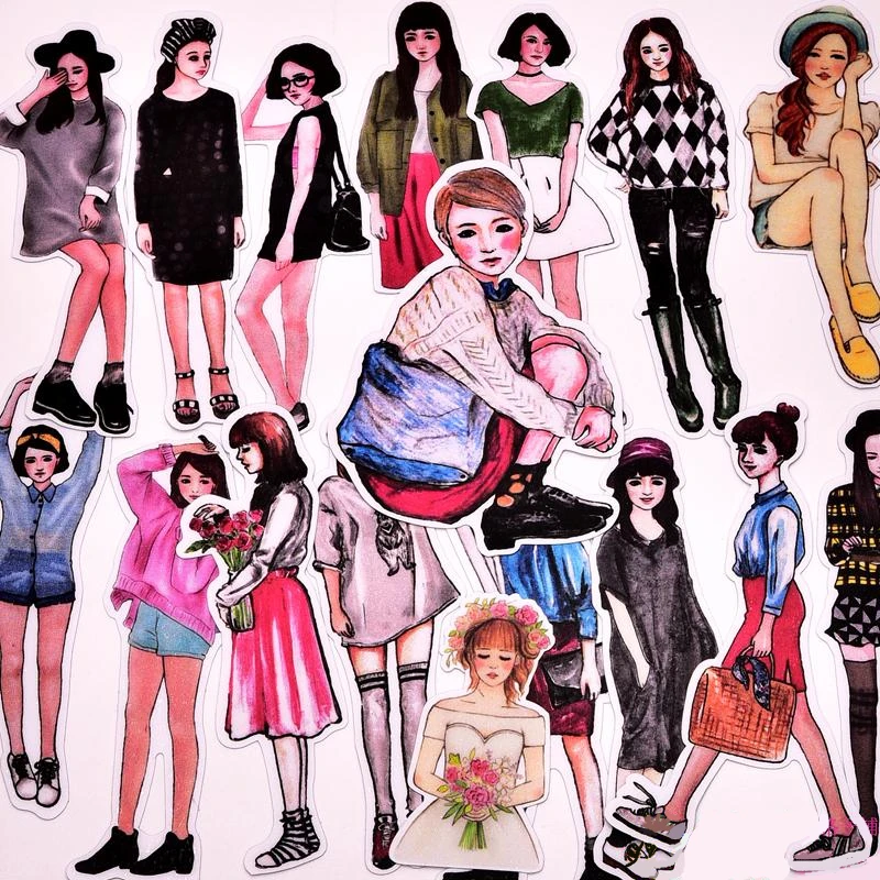 

17pcs kawaii cute Daily Cool girls stickers / for laptop decorative scrapbooking sticker /DIY craft photo albums/trunk sticker