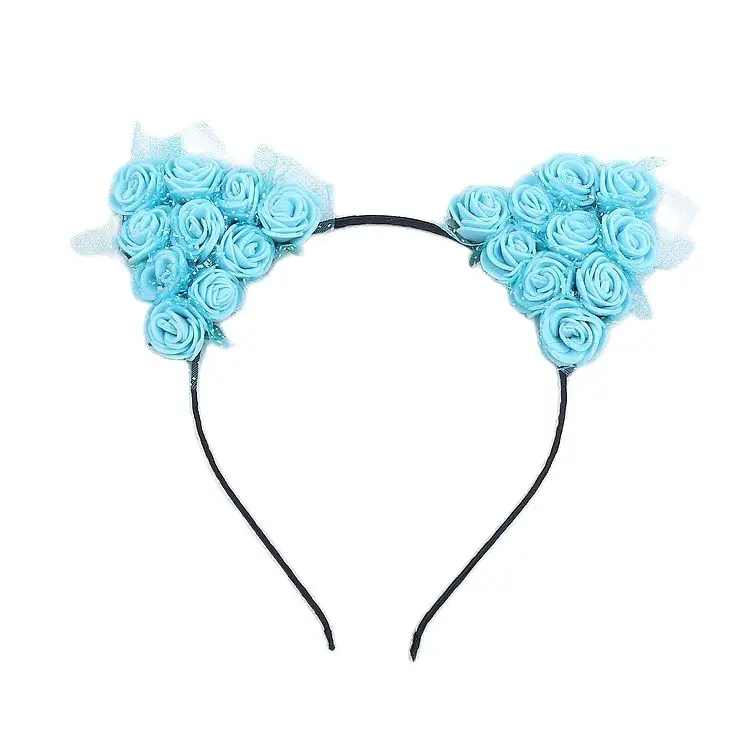 Girls Cat Ears Hair Bands Women EVA Rose Flowers with Muslin Cute Bunny Headband Anime Character Cosplay Children's Buckle |