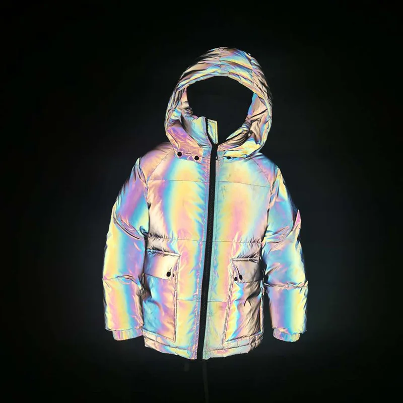 

2021 Men's Large Size Colorful Glossy Reflective Cotton-Padded Jacket Teenagers Street Hip-Hop Leisure Warm Cotton-Padded Coat