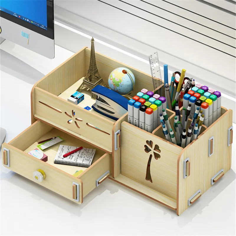 

Creative Pen Holder Desktop Learning Storage Box Office Supplies Stationary Desk Accessories Wooden Pen Holder Desk Organizer
