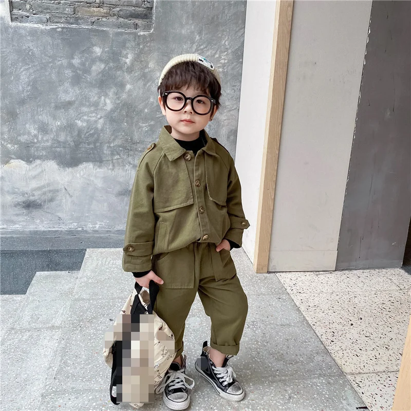 

Boys Spring Sets 2PCS Long Sleeve Jacket+Solid Color Pants Kids Overall for 1-8T Children's Outfits Boys Clothes Korean Style