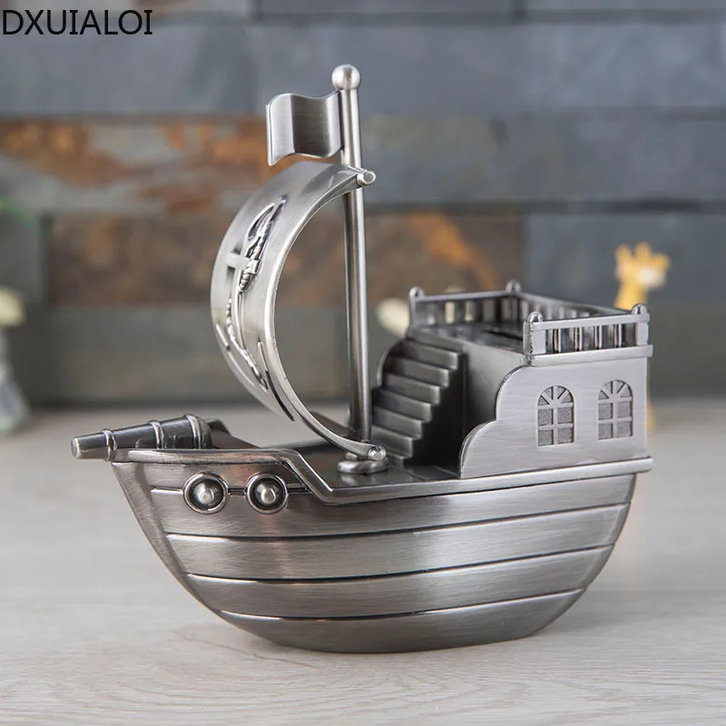 Home decoration metal European-style retro creative pirate ship piggy bank crafts ornaments children's birthday gift coin | Дом и сад