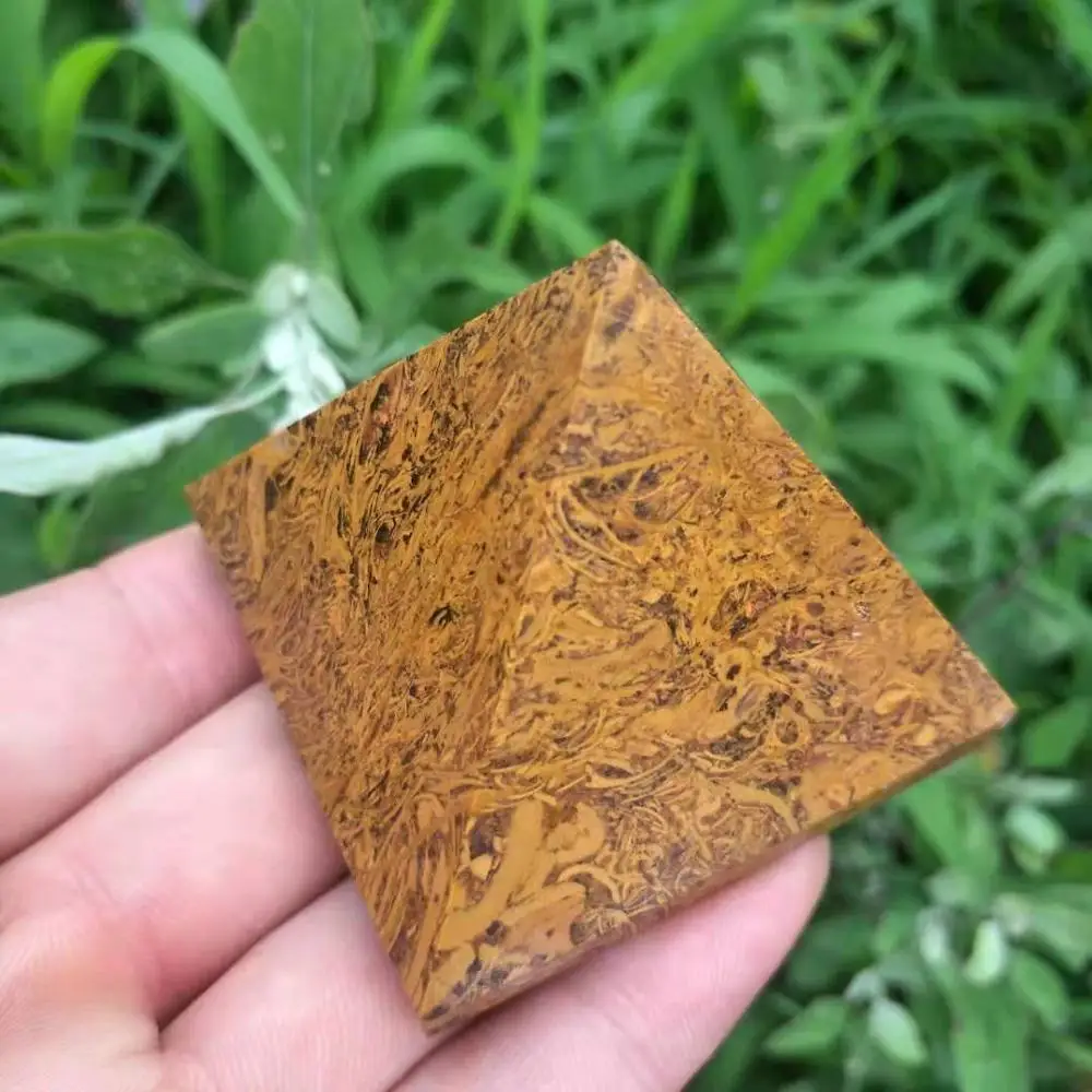 

50mm Natural Golden jade quartz Carved Pyramid Feng Shui Healing Crystal