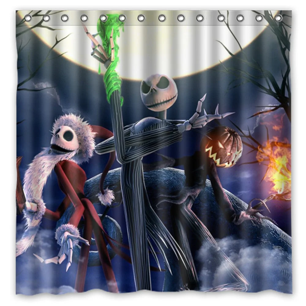 Jack Skellington Printing Waterproof Shower Curtain Mildewproof Polyester Fabric Bath Curtains 72x72inch With 12 Hooks - Цвет: 3