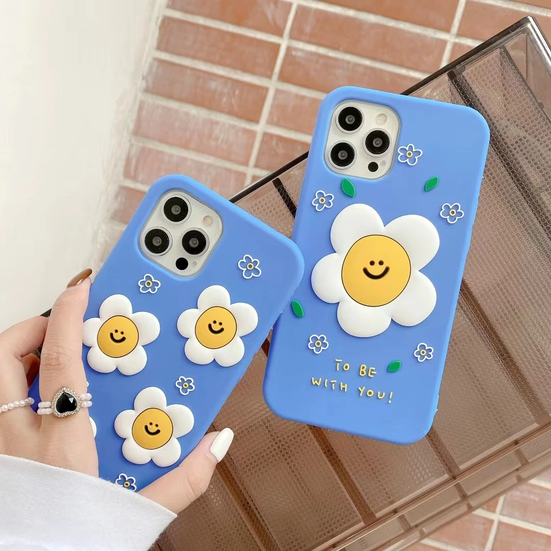 

For iPhone SE2020 6 7 8 Plus X XS XR 11 12 13Pro Max 3D Cute Cartoon Smile Flower Soft Silicone Case Phone Shockproof Back Cover