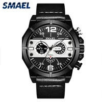 smael new mens watches leather clock male chronograph waterproof creative wristwatch quartz sport watch men relogio masculino