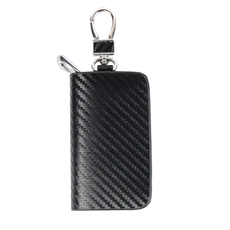 

Microfiber Leather Carbon Fiber Fashion Key Holder Housekeeper Keys Organizer Double Zipper Key Pouch Keychain Case