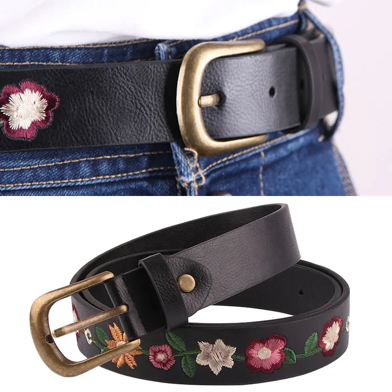 Винтажные ремни из искусственной кожи для женщин модный пояс с цветочной