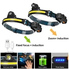 Налобный фонарь XPG + COB с датчиком и встроенным аккумулятором