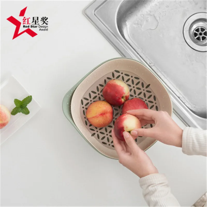 Двойной Пластиковый умывальник кухонная корзина для мытья фруктов фруктовая