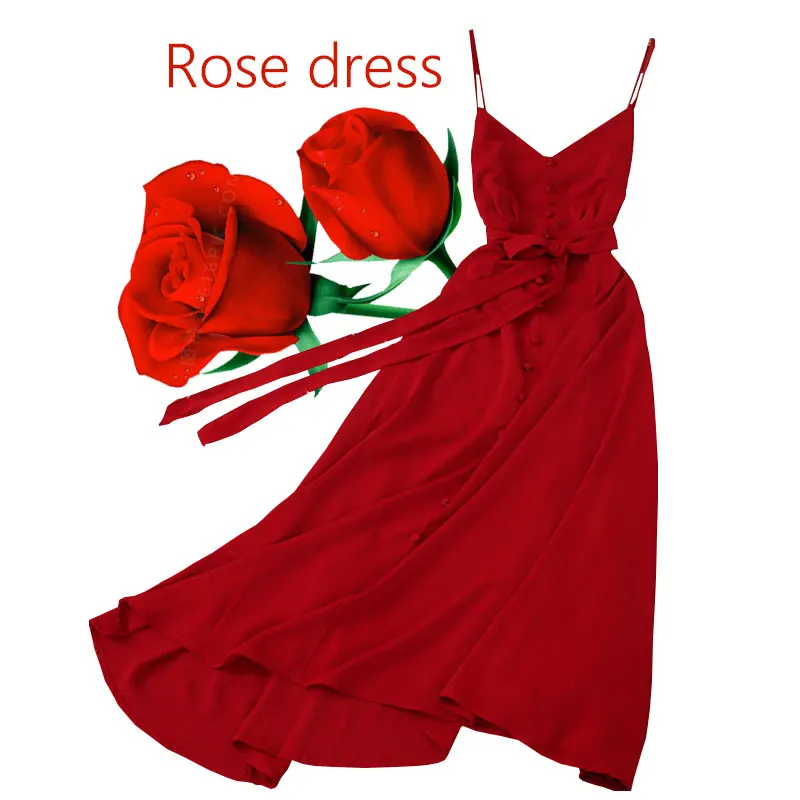 

2021New Slim-Fit Slimming Red sling belt Dress Women's Summer Temperament Fairy Skirt Small Super Fairy French Dress Beach Skirt