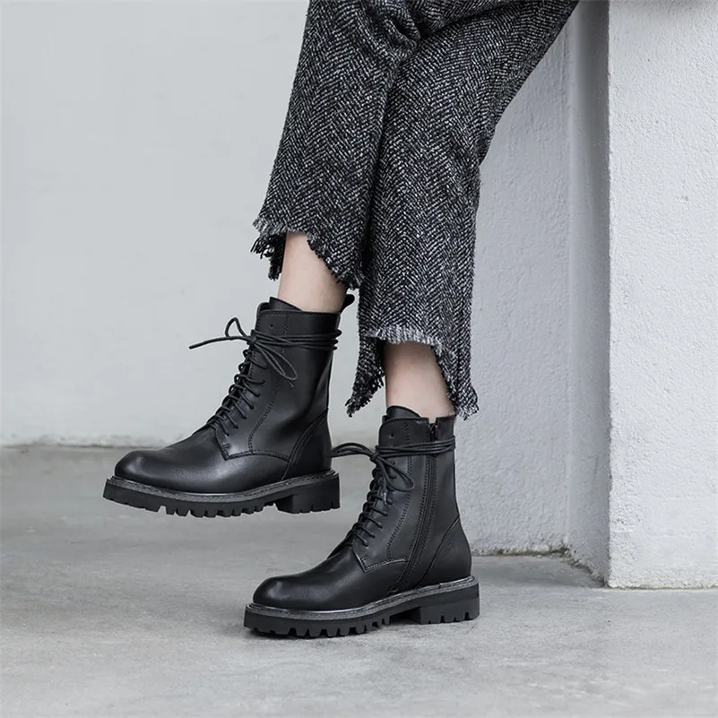 Женские мотоциклетные ботинки Meotina осенне-зимние ботильоны из натуральной кожи