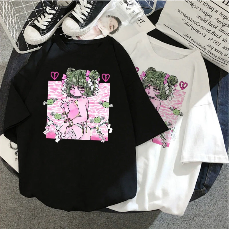 

Anime Sexy Women Tops Tshirt cartoon Summer oversized tshirt korean fun Harajuku women T-shirt woman tshirts e girl