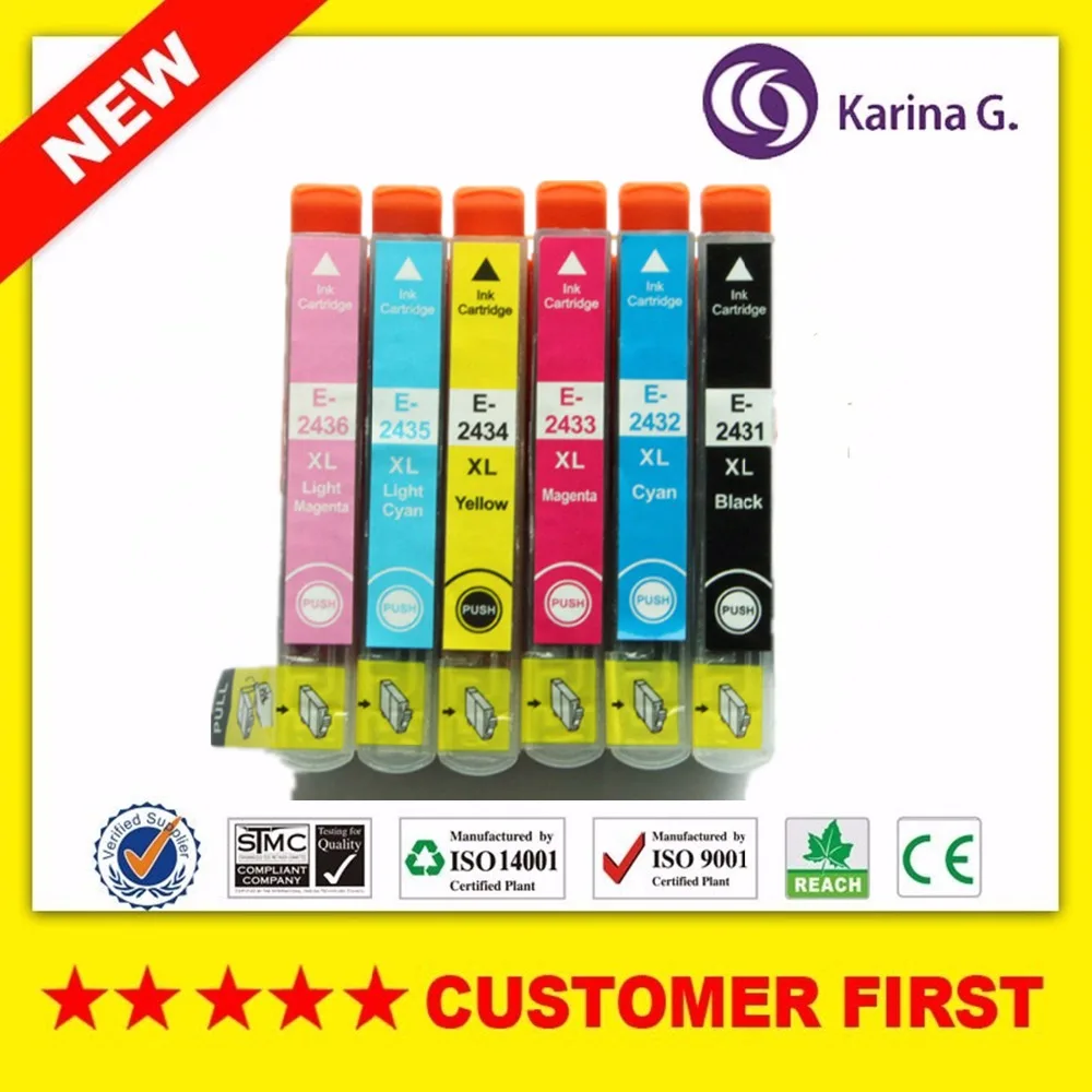 6 шт 24XL совместимый чернильный картридж для T2431 T2436 костюм Epson EXPRESSION фото XP 55 0 XP850