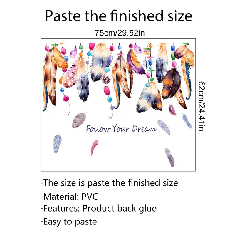 

DIY Colorful Feathers Wall Stickers Living Room Poster for Kids Rooms Girls Bedroom Decoration Aesthetic Art Decal Wallpaper