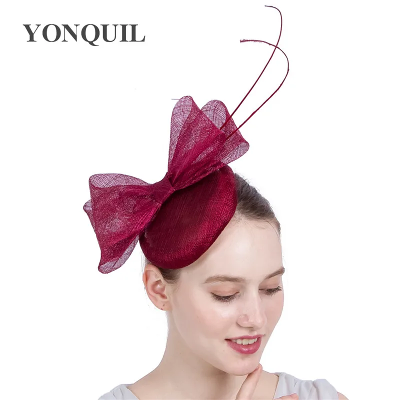 Sinamay Marron Fascinator Base Hat With Bow Ostrich Quill Decoration DIY Millinery Hair Clip Church Wedding Cocktail Hats SYF139