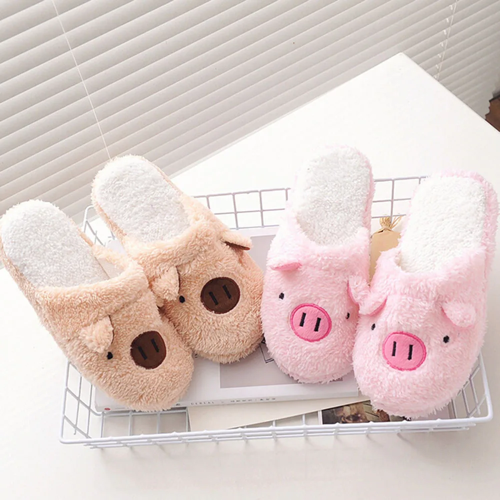 

Winter Warm Slippers Indoor Home Shoes cotton Slipper Lovely Pig Home Floor Soft Stripe Slippers Female Shoes