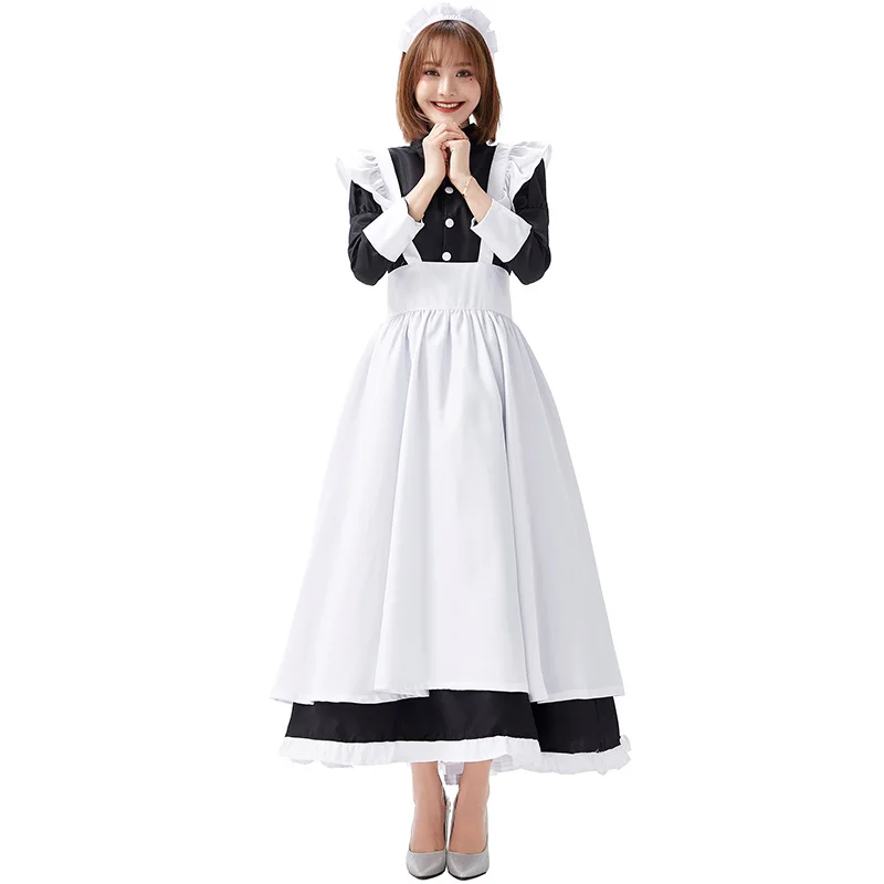 

Castle Maid Costume, White, Black, White, Stage Play Performance