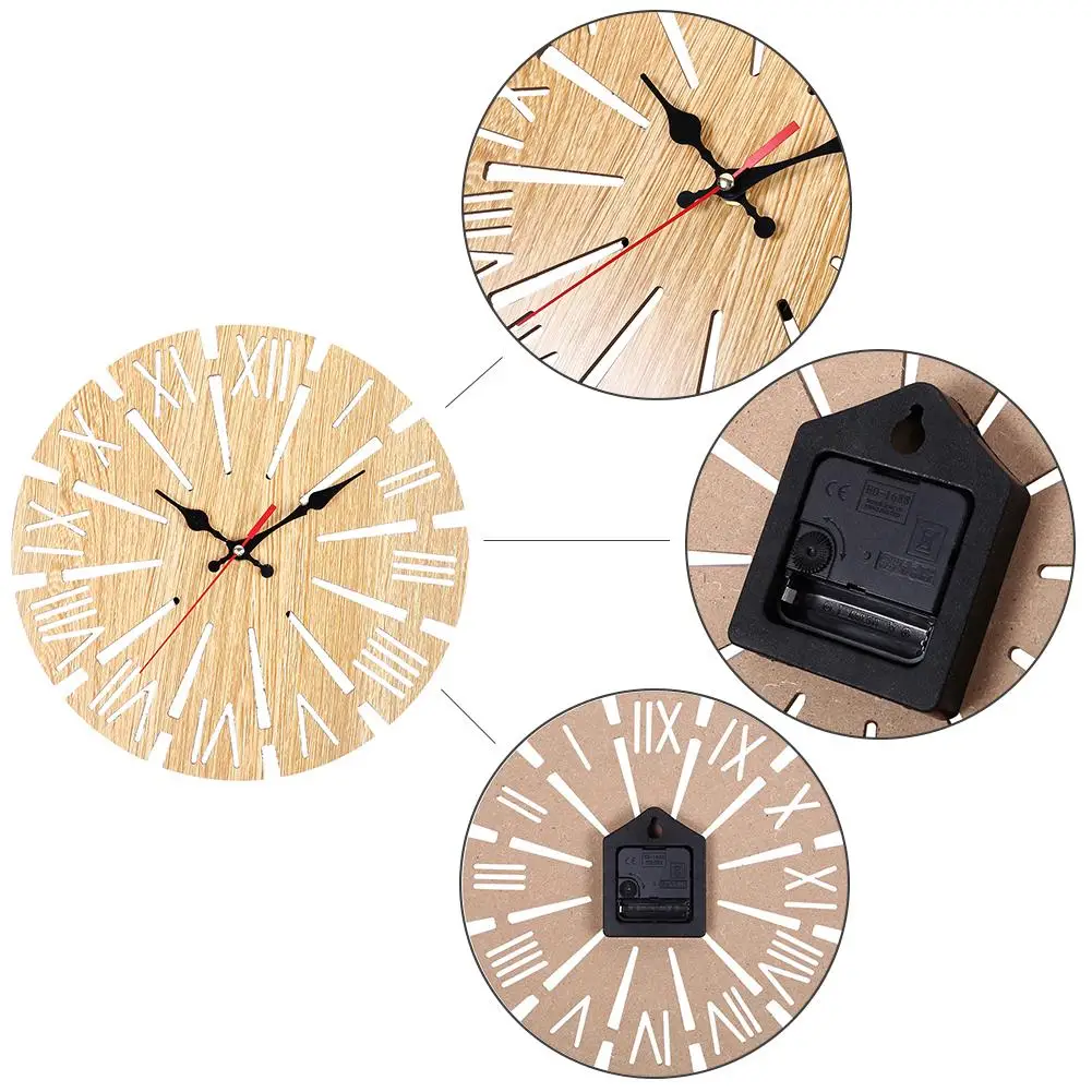 12 Inch Retro Wooden Wall Clock Silent Non Ticking Quartz Home Living Room Decoration Round Watch zegar scienny | Дом и сад