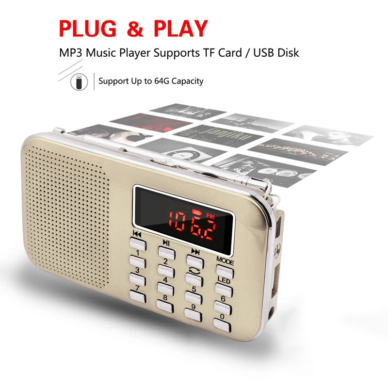 Мини Портативный Am/Fm радио Mp3 музыкальный плеер спикер Поддержка Micro Sd/Tf карты