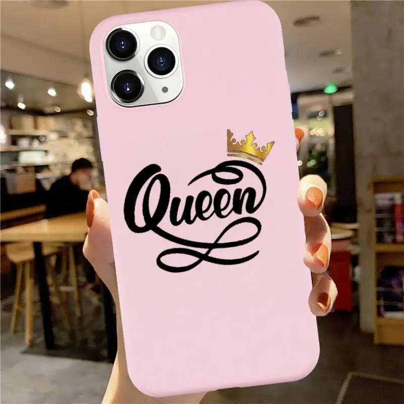 

Crown Letter King Queen Phone Case Candy Color for iPhone 6 7 8 11 12 s mini pro X XS XR MAX Plus