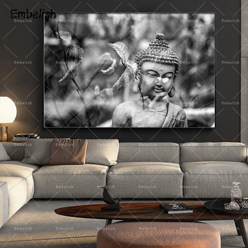 

1 Pieces White And Black Buddha Statue Fashion Wall Art Pictures For Living Room Home Decor Posters HD Canvas Paintings