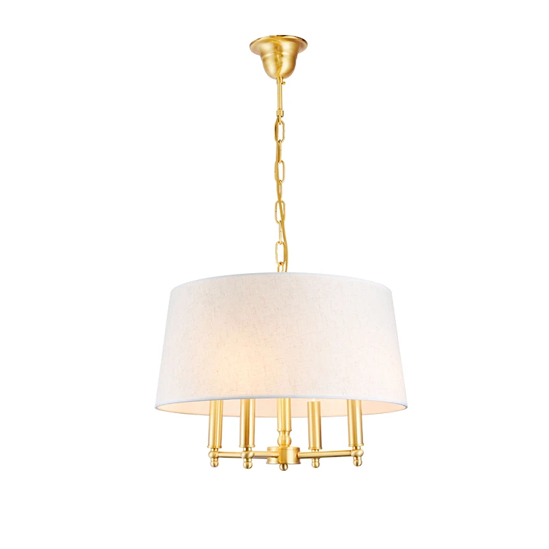 

American Vintage Lamp E14 Led Bulb Chandelier For Living Room Wedding Decor Home Lighting Copper Iron Fabric Lampshade