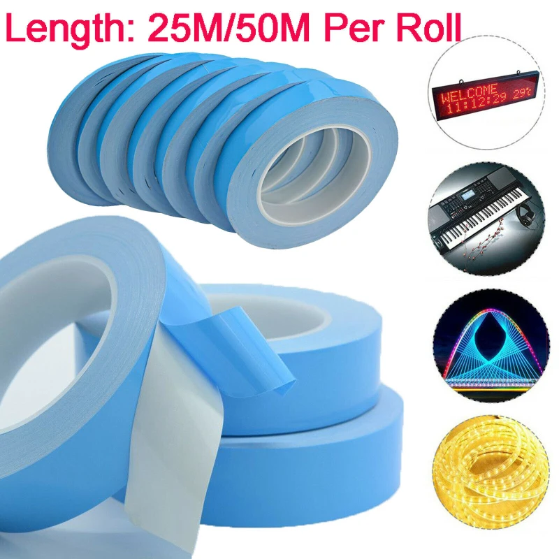 

0.2mm X 25M Long Double Sided Thermal Adhesive Tape For LED CPU GPU Heatsink High Thermal Conductivity 5~20mm Width Dropshipping