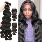 3 пряди волнистых волос с застежкой 100% необработанные волнистые человеческие волосы волнистые с 4x4 свободными частями кружевные застежки естественного цвета