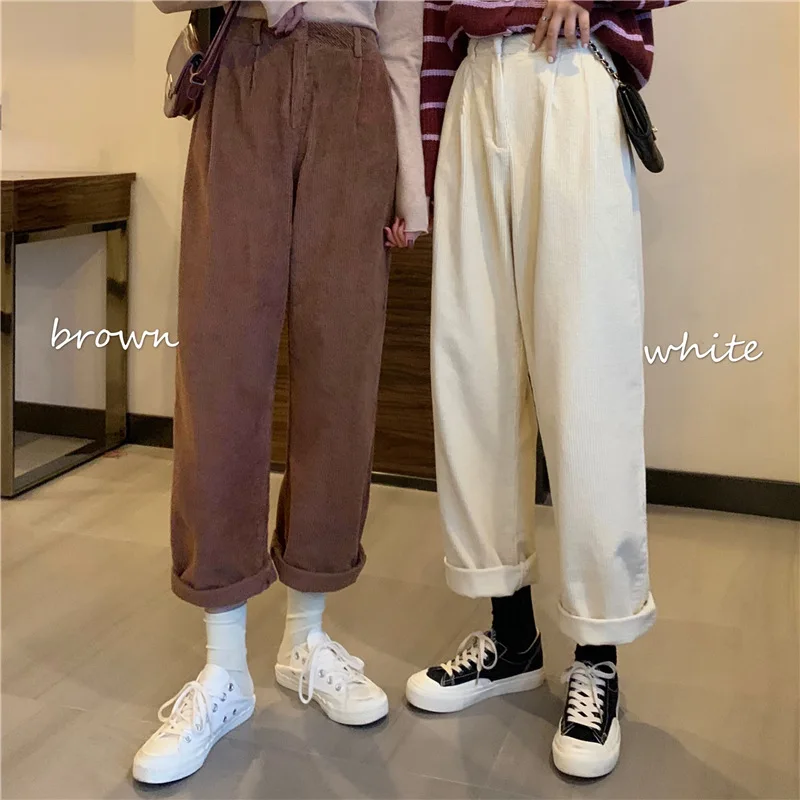 

Women's pants autumn Korean version traf loose corduroy thickened straight harajuku Women pants casual straight pants for women