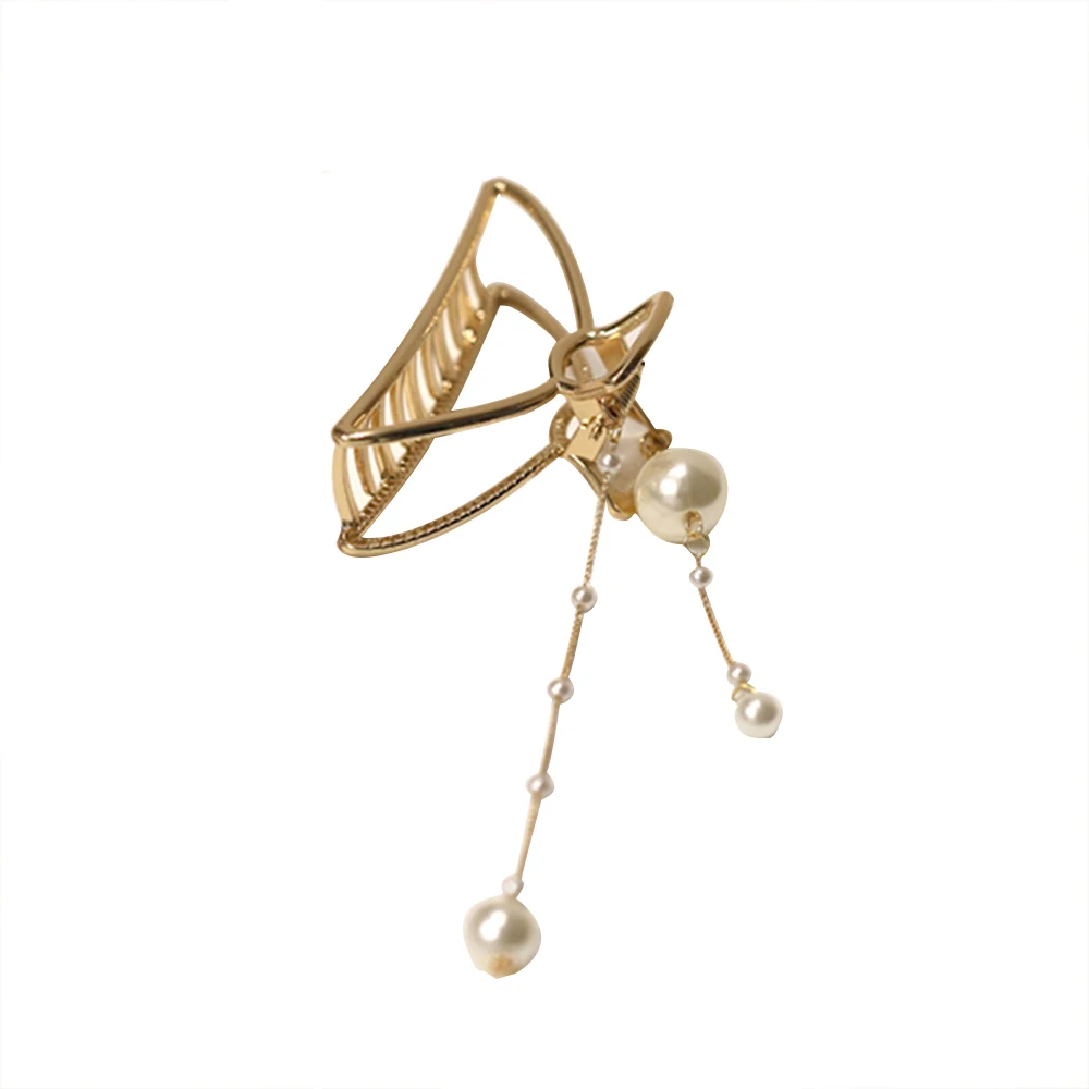 

New Women Elegant Pearls Tassel Hair Claws Hollow Geometric Hairpin Temperament Headdress Shark Clip Fashion Hair Accessories