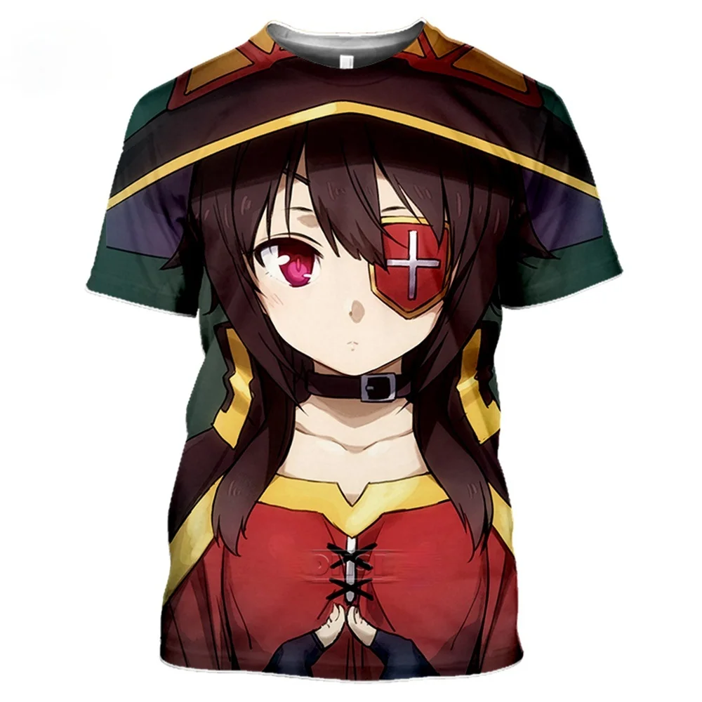 

Футболка Megumin Konosuba для Хэллоуина с круглым вырезом, летняя хипстерская футболка с 3D-принтом аниме в стиле Харадзюку большого размера, мужска...