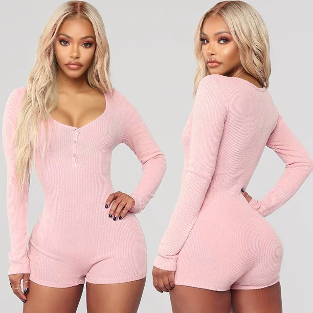 

Комбинезон женский трикотажный с длинным рукавом, стильный пикантный приталенный, Повседневный, для дома, однотонный, черный, синий, розовы...