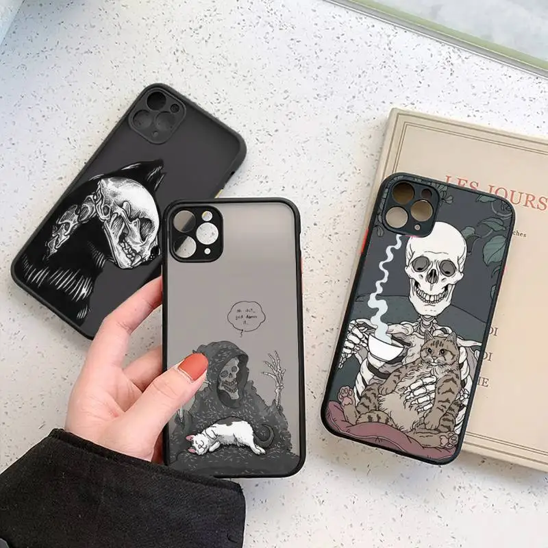 

Skeleton and cat Phone Case For iphone 13 12 11 7 8 plus mini x xs xr pro max matte transparent cover