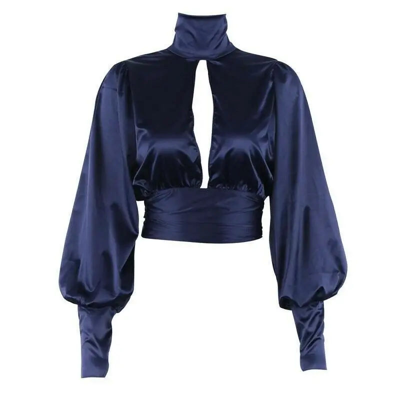 Женская модная офисная атласная блузка с длинным рукавом привлекательная