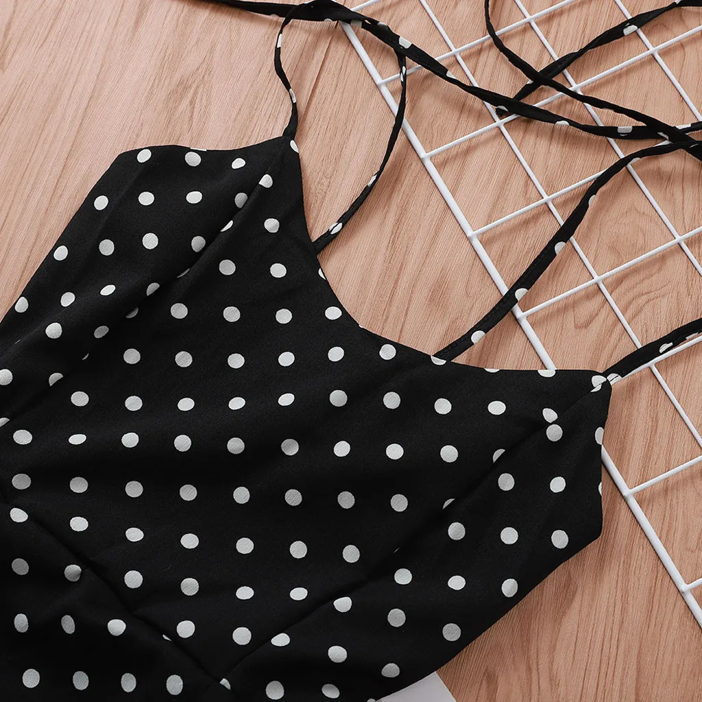 

Dresses 2020 Sundress Summer Women Causal Polka Dot Sleeveless High Pleated elastic waist V-Neck Beach Dress Vestidos De Verano