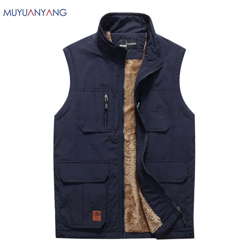 Осенне-зимний мужской жилет теплый флисовый куртка без рукавов повседневный