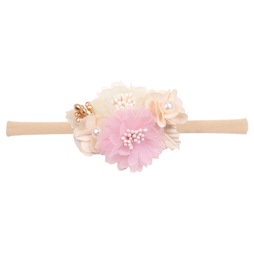 57 IBOWS Hair Accessories Lovely Baby Headband Fake Flower Nylon Hair Bands For Kids Artificial Floral Elastic Head Bands Headwear - Цвет: 57