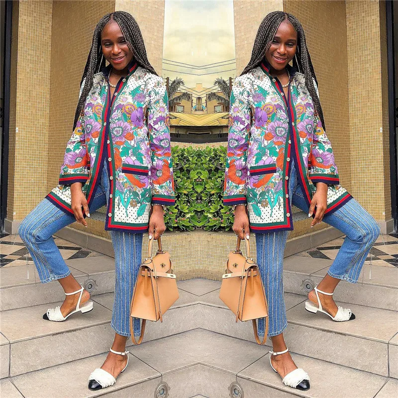 Женский тонкий кардиган с длинным рукавом однобортная рубашка цветочным принтом