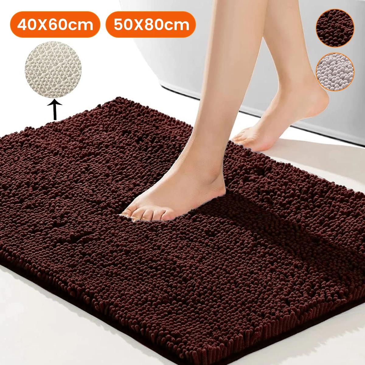 

Bathroom Rug Soft Absorbent Floor Mat Non-Slip Chenille Bath Mat Plush Carpet Machine Washable Home Entrance Rug 40X60/50X80cm
