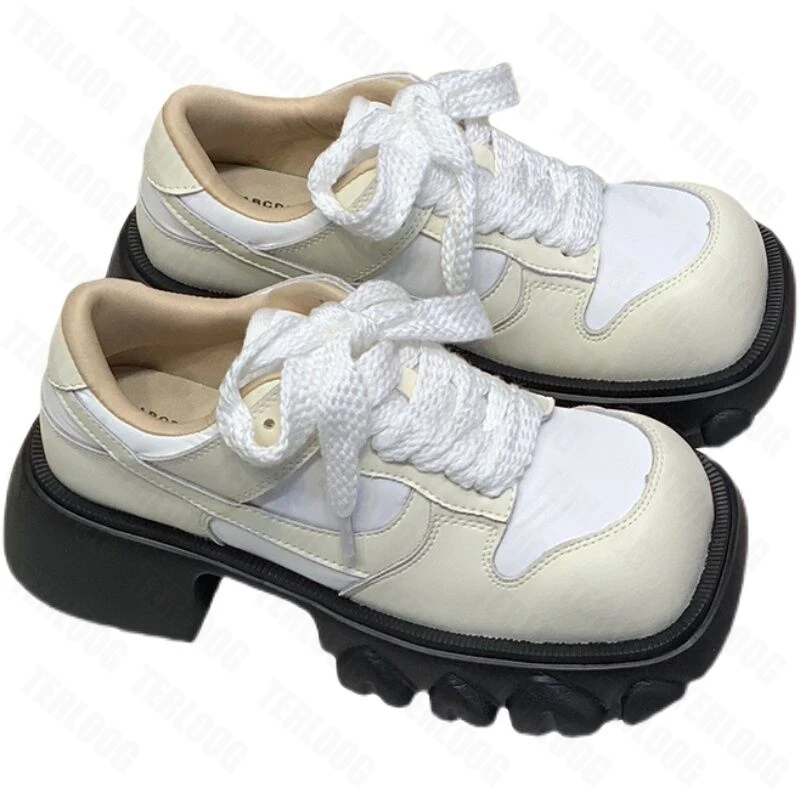 

2022 Spring New Women Shoes Chunky Platform Sport Lolita Flats Mary Janes Lace-up Shoes Fashion Running Walking Vulcanized Shoes