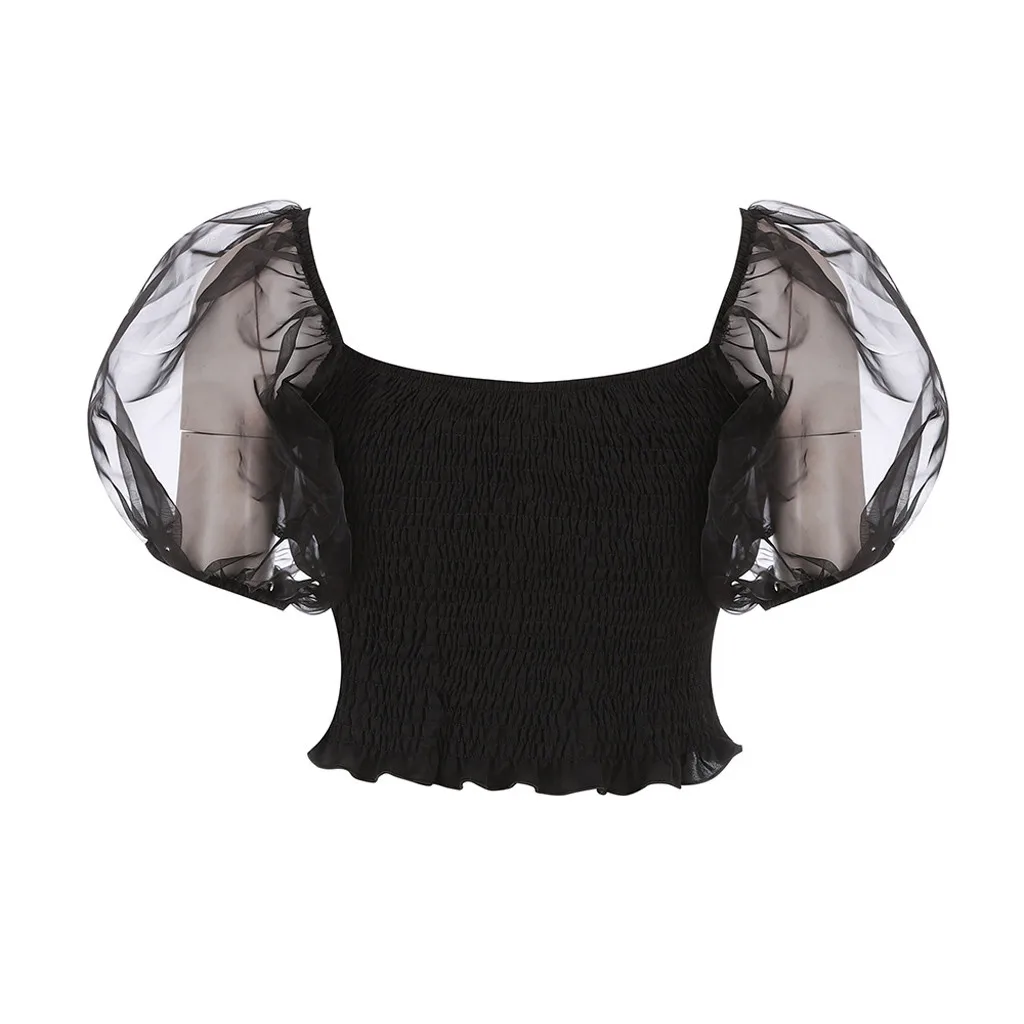 Moda 2020 Mujer Женская Повседневная Блузка черного цвета с рукавами фонариками