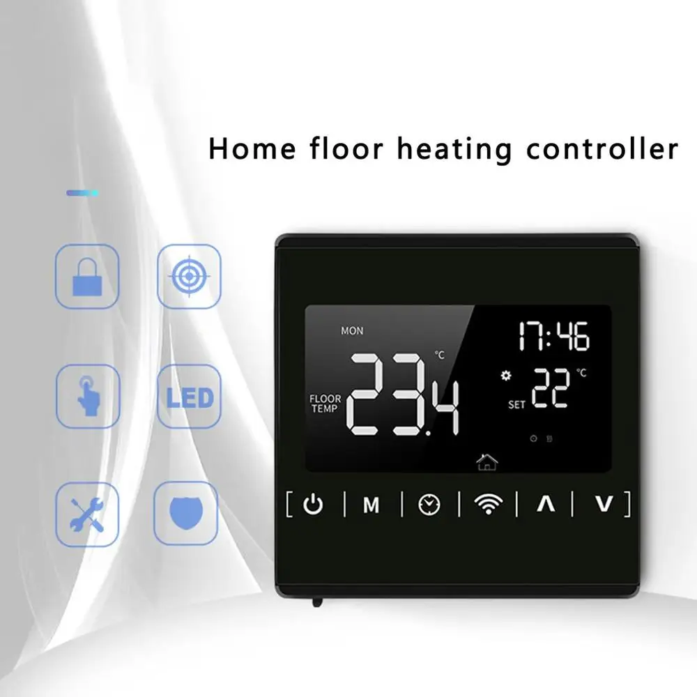 

Digital Floor Heating Thermostat Lcd Touch Screen Control Electric Touch Screen Intelligent Black Temperature Controller