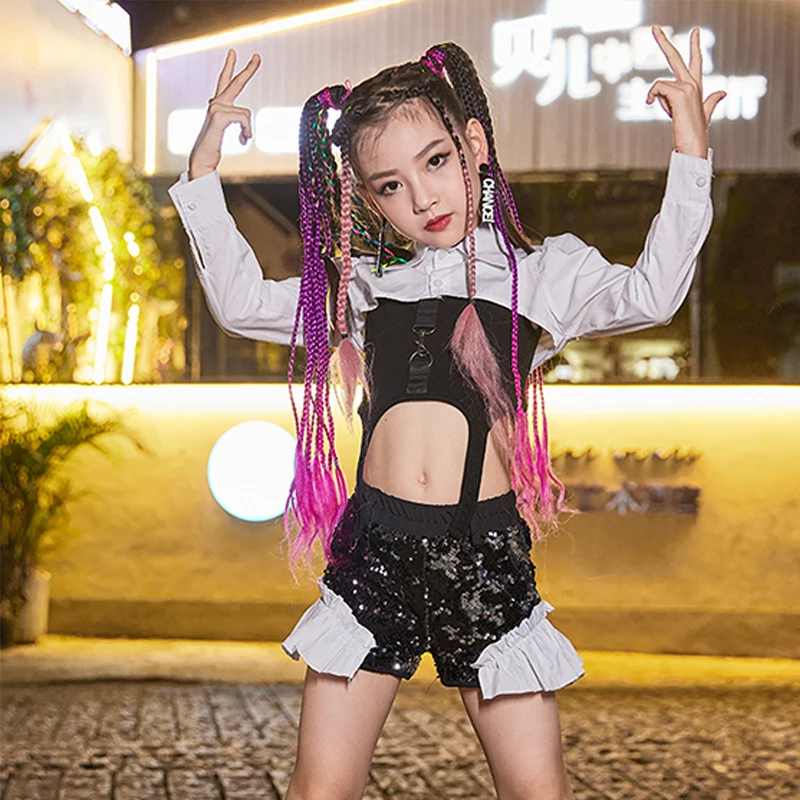 

Sparkly Sequins Hip Hop Dancing Clothes Kpop Outfit Cheerleader Uniform Catwalk Show Stage Costume Modern Dancewear 120-170