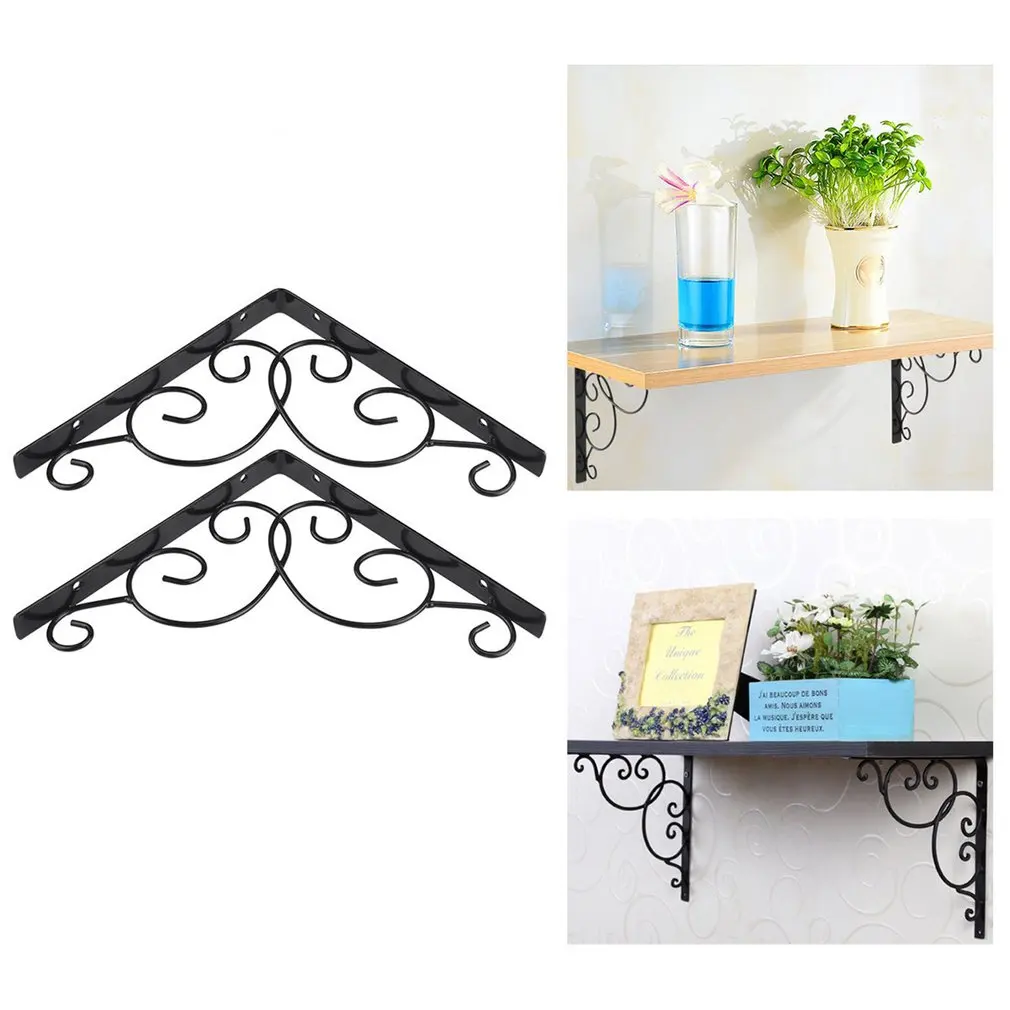 

Shelf Brackets Wall Mounted Floral Shelf Black Brackets Storage Board Support Frame Iron Metal Tripod