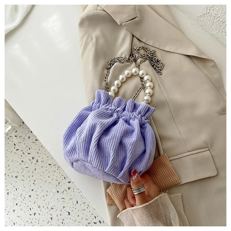 Женская Вельветовая сумка с цепочками и жемчужными ручками осень 2020 | Багаж сумки
