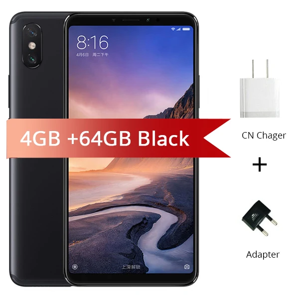 Black Xiaomi Mi с глобальной ПЗУ Max 3, 4 ГБ, 64 ГБ, 6,9 дюйма, полноэкранный восьмиядерный смартфон Snapdragon 636, 5500 мАч, камера 12 Мп+ 5 МП, мобильный телефон - Цвет: Black