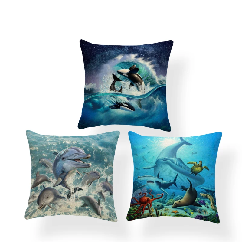 Забавная мультяшная подушка синий кит дельфин морская черепаха морское животное