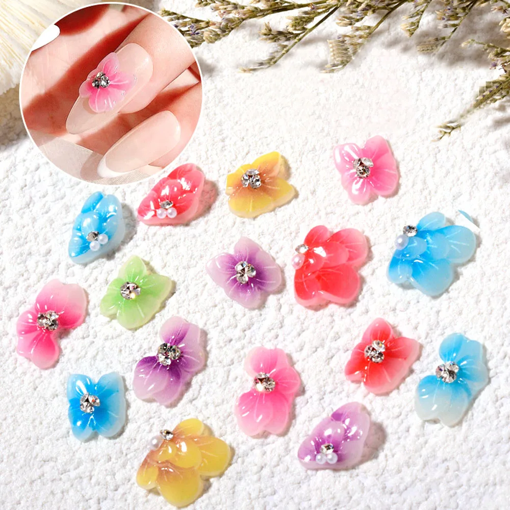 

10Pcs/lot 3D Resin Nail Art Petals Jewelry Big Acrylic Flower Colorful Gradient Butterfly Rhinestones Decoration Nail Charms